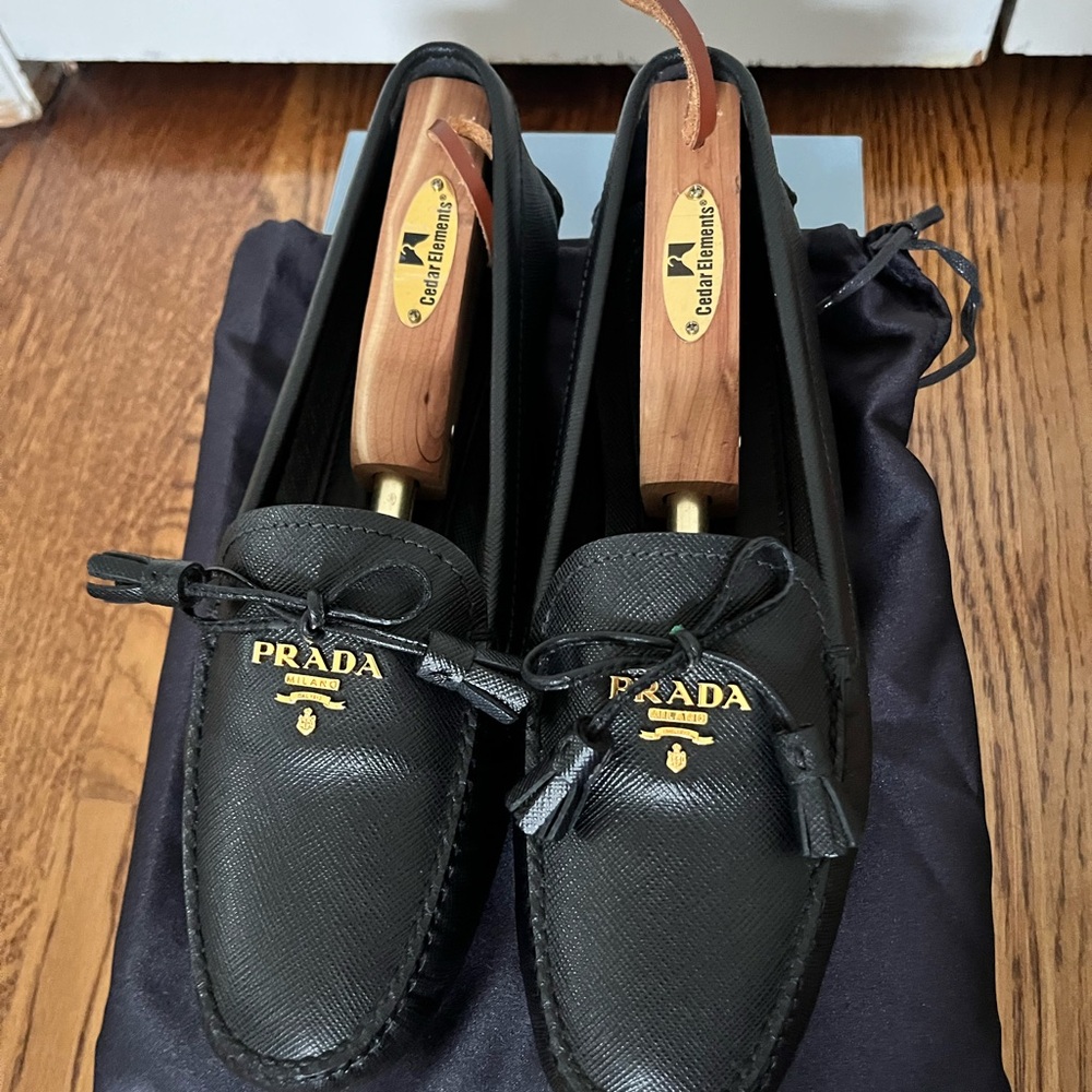 Prada Black Saffiano Leather Driving Loafers